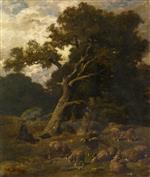 Bild:Shepherd and his Sheep in Fontaineblelau Forest