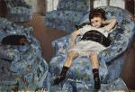 Mary Cassatt  - Bilder Gemälde - Kleines Mädchen im blauen Fauleuil