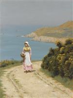 Edmund Blair Leighton - Bilder Gemälde - Girl on a Coastal Path