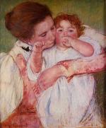 Mary Cassatt  - Bilder Gemälde - Die kleine Ann lutscht am Finger