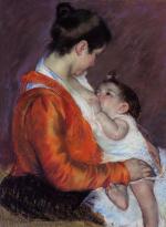 Mary Cassatt  - Peintures - Louise allaitant son enfant
