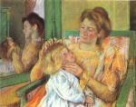 Mary Cassatt  - Peintures - Mère peignant son enfant