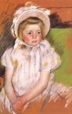 Mary Cassatt  - Peintures - Simone en robe blanche
