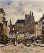 Eugene Boudin - Bilder Gemälde - Abbeville, Street and the Church of Saint-Vulfran