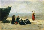 Eugene Boudin  - Bilder Gemälde - Berck, Fisherwomen Looking for the Return of the Boats