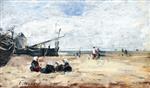 Eugene Boudin  - Bilder Gemälde - Berck, Fisherwomen Seated on the Shore