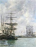 Eugene Boudin  - Bilder Gemälde - Boats at Dock