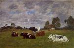 Eugene Boudin  - Bilder Gemälde - Cows in a Pasture