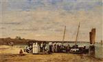 Eugene Boudin  - Bilder Gemälde - Fishermen of Kerhor Receiving a Blessing at Plougastel
