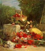 Eugene Boudin  - Bilder Gemälde - Flowers and Fruit in a Garden