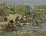 Eugene Boudin  - Bilder Gemälde - Laundresses by a Stream
