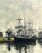 Eugene Boudin  - Bilder Gemälde - Le Havre, Sailboats at Dock, Bassin de la Barre