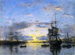 Eugene Boudin  - Bilder Gemälde - Le Havre, The Outer Harbor at Sunset