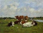 Eugene Boudin  - Bilder Gemälde - Pasturage on the Banks of the Touques