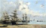 Eugene Boudin  - Bilder Gemälde - Portrieux, Boats in the Port