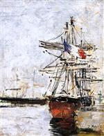Eugene Boudin  - Bilder Gemälde - Sailboat in Port