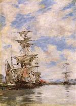 Eugene Boudin  - Bilder Gemälde - Sailboats in Port