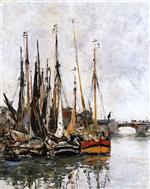 Eugene Boudin  - Bilder Gemälde - Sailboats n the Harbor
