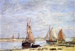 Eugene Boudin  - Bilder Gemälde - Sailboats near Trouville