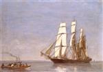 Eugene Boudin  - Bilder Gemälde - Seascape, Sailing at Sea