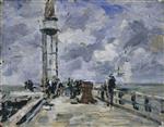 Eugene Boudin  - Bilder Gemälde - The Jetty and Lighthouse at Honfleur