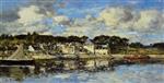 Eugene Boudin  - Bilder Gemälde - The Village and the Port on the River
