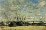 Eugene Boudin  - Bilder Gemälde - Vessels and Horses on the Shoreline