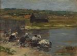 Eugene Boudin  - Bilder Gemälde - Washerwomen at the Edge of a Pond