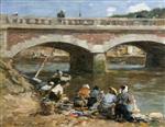 Eugene Boudin  - Bilder Gemälde - Washerwomen on the Banks of the River Touques