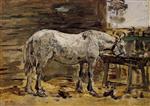 Eugene Boudin  - Bilder Gemälde - White Horse at the Feeding Trough