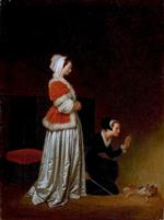 Jean Honore Fragonard - Bilder Gemälde - A Lady and her Maid Chastising a Spaniel
