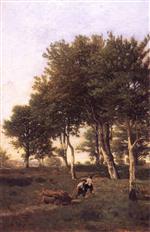 Henri Joseph Harpignies - Bilder Gemälde - Landscape with Two Boys Carrying Firewood