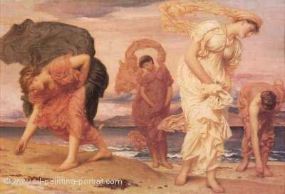 Greek Girls Picking up Pebbles by the Sea