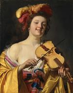Gerrit van Honthorst - Bilder Gemälde - A Woman Playing the Violin