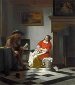 Pieter de Hooch - Bilder Gemälde - A Gentleman Reading a Letter to his Wife
