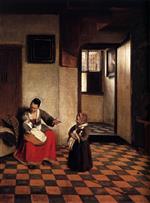 Pieter de Hooch - Bilder Gemälde - A Woman with a Baby in Her Lap, and a Small Child