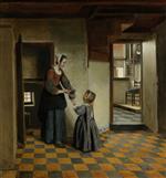 Pieter de Hooch - Bilder Gemälde - A Woman with a Child in a Pantry