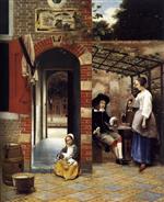 Pieter de Hooch - Bilder Gemälde - Drinkers in the Bower