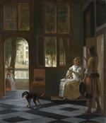 Pieter de Hooch - Bilder Gemälde - Man Handing a Letter to a Woman in the Entrance Hall of a House
