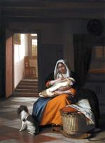 Pieter de Hooch - Bilder Gemälde - Mother Nursing Her Child