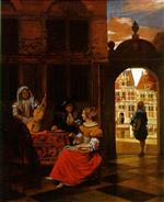 Pieter de Hooch  - Bilder Gemälde - Musical Party in a Courtyard