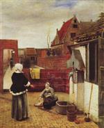 Pieter de Hooch  - Bilder Gemälde - Woman and Maid in a Courtyard