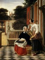 Pieter de Hooch  - Bilder Gemälde - Woman and Maidservant with a Pail
