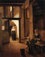 Pieter de Hooch  - Bilder Gemälde - Woman Peeling Vegetables in the Back Room of a Dutch House
