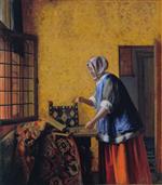 Pieter de Hooch  - Bilder Gemälde - Woman weighing gold coin