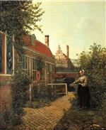 Pieter de Hooch  - Bilder Gemälde - Woman with a basket of beans in vegetable garden