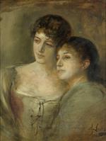 Franz von Lenbach - Bilder Gemälde - Half-length Portrait of Two Young Ladies