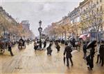 Jean Beraud  - Bilder Gemälde - Scene on the Grands Boulevards, a Rainy Day