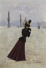 Jean Beraud  - Bilder Gemälde - Young Woman, Place de la Concorde