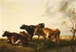 Thomas Sidney Cooper  - Bilder Gemälde - Cattle in a Meadow, Evening